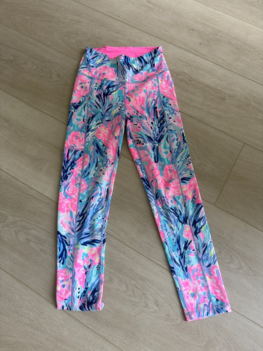 Vibrant Floral Print Leggings - Pink Blue Aqua